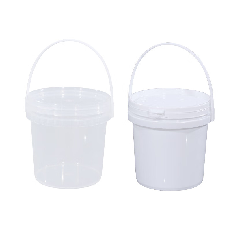 Thickened square bucket transparent bucket square plastic square bucket 10L transparent bucket with lid portable water-soluble fertilizer paint bucket 1L-white easy-pull style-no scale (no handle)