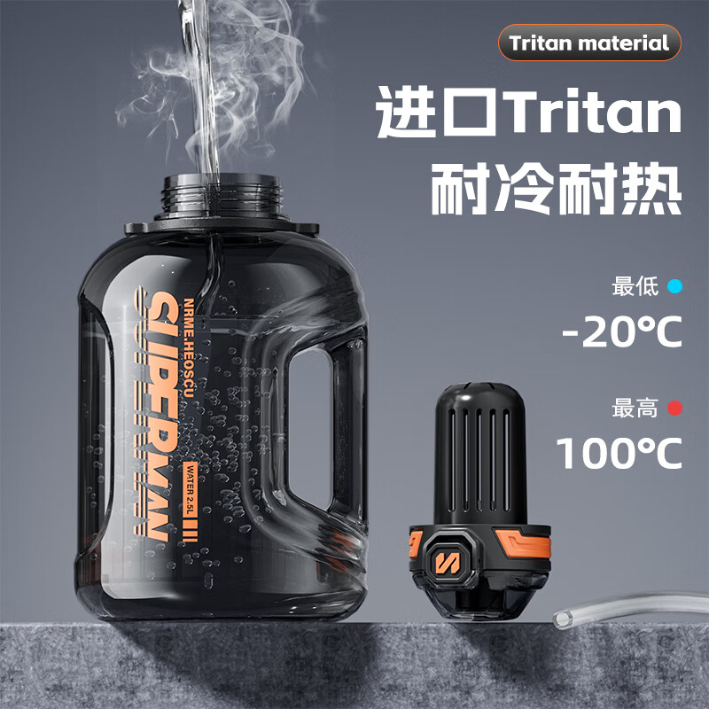 WCZ German sports water cup large capacity boys large fitness kettle water bottle tea water separation ton bucket ton cup dark night black tritan/double drink/upgraded tea 2600ml