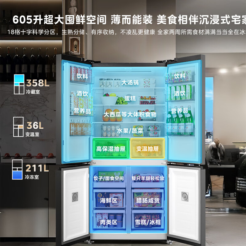 Midea MR-635WSPZE ultra-large capacity cross double-door four-door first-class energy-efficiency energy-saving dual-frequency air-cooled frost-free smart refrigerator with immediate subsidy discount