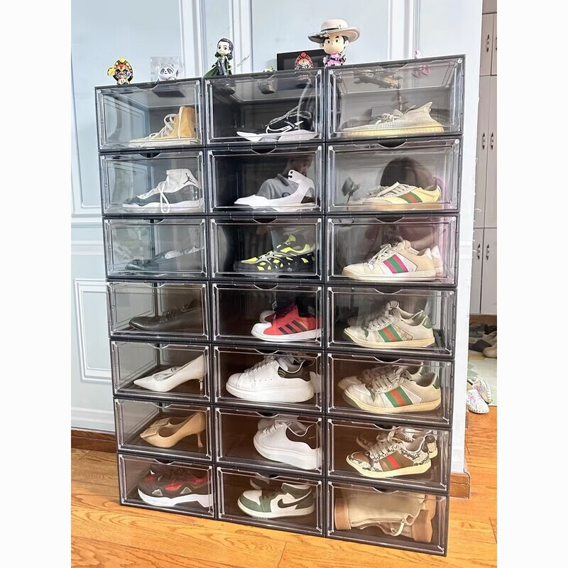 Raft core acrylic shoe box magnetically transparent transparent household shoe storage box dust-proof and oxidation-proof thickened space shoe rack shoe cabinet front door double magnetic suction multiple pieces more cost-effective transparent black 1 pack 48 size high-top shoes