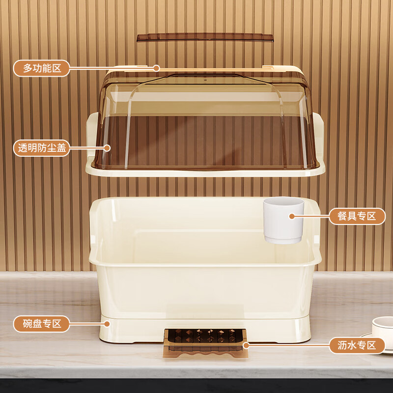 Nafenai Kitchen Storage Rack Dish Rack Water Cup Drain Rack Cupboard Storage Cutlery Cabinet Chopstick Cage Multifunctional Rack with Cover Top Cover Tea Permeable Large Size for Family of 5 Brand Special Offer No Assembly Needed, Ready to Use upon Receipt