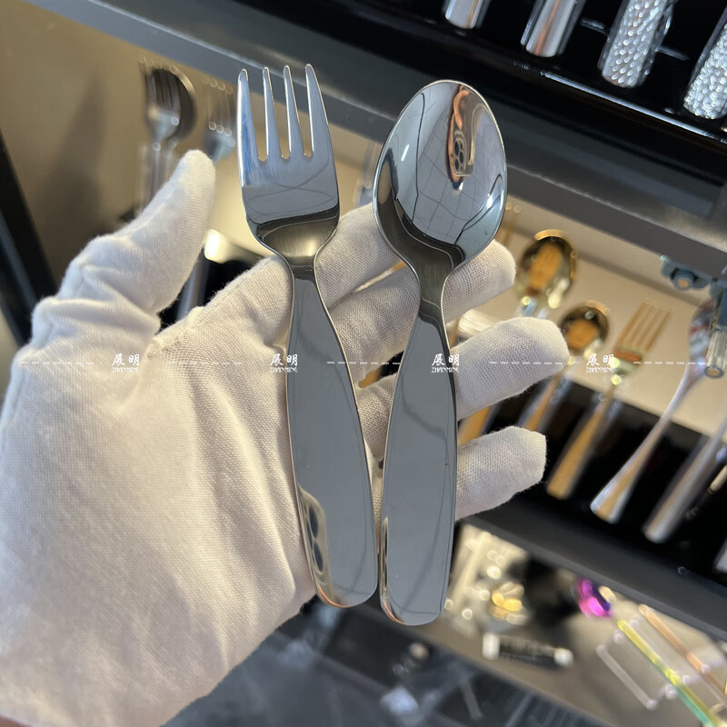 Fat Donglai's same style Zhanming 316 stainless steel eating spoon and fork for home use cute long-handled spoon for baby to drink soup and dessert 316 long-handled fork (no pattern)