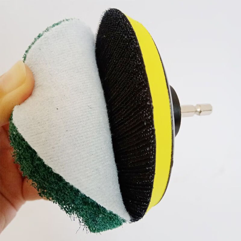 Electric drill cleaning brush head 4 inches flocked electric self-adhesive round polishing disc ceramic tile polishing rust removal artifact 4 inches diameter 100 mm green 180 mesh thick 10 pieces + suction cup + hexagonal rod
