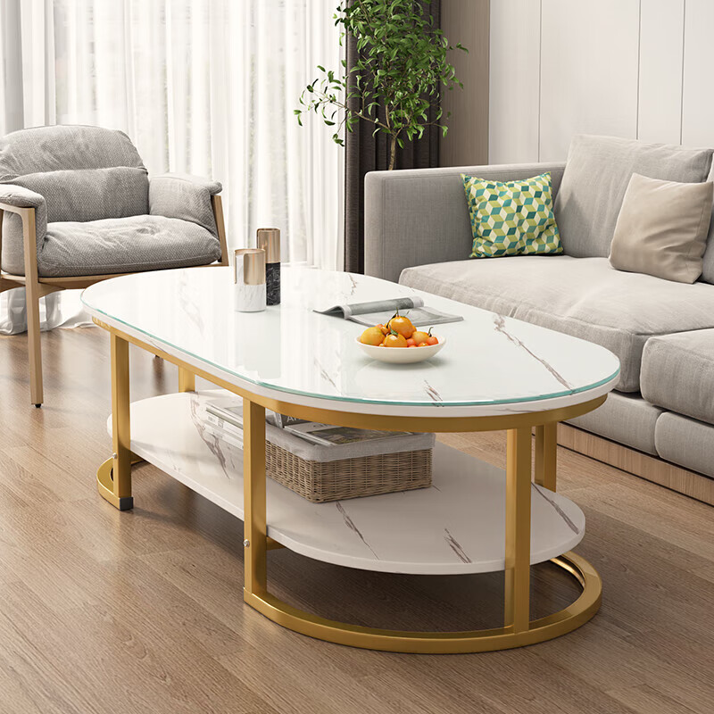 Fengpeng Yiju coffee table living room small apartment side table sofa light luxury small table modern simple round coffee table combination single layer white marble color 100*50cm