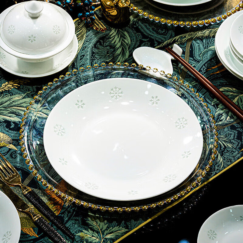 Manyuan underglaze color authentic Jingdezhen high-end porcelain exquisite porcelain tableware dishes set underglaze color housewarming gift box to live and work in peace and contentment Linglong porcelain configuration for 10 people 68-piece set