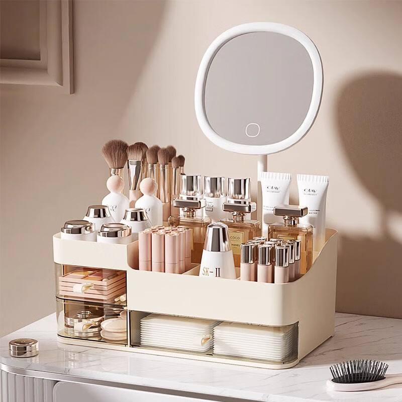 Shiguangli cosmetic storage box desktop organization dust-proof countertop skin care storage cabinet storage rack drawer large capacity cosmetic box storage box off-white 33.5*20.5*14cm