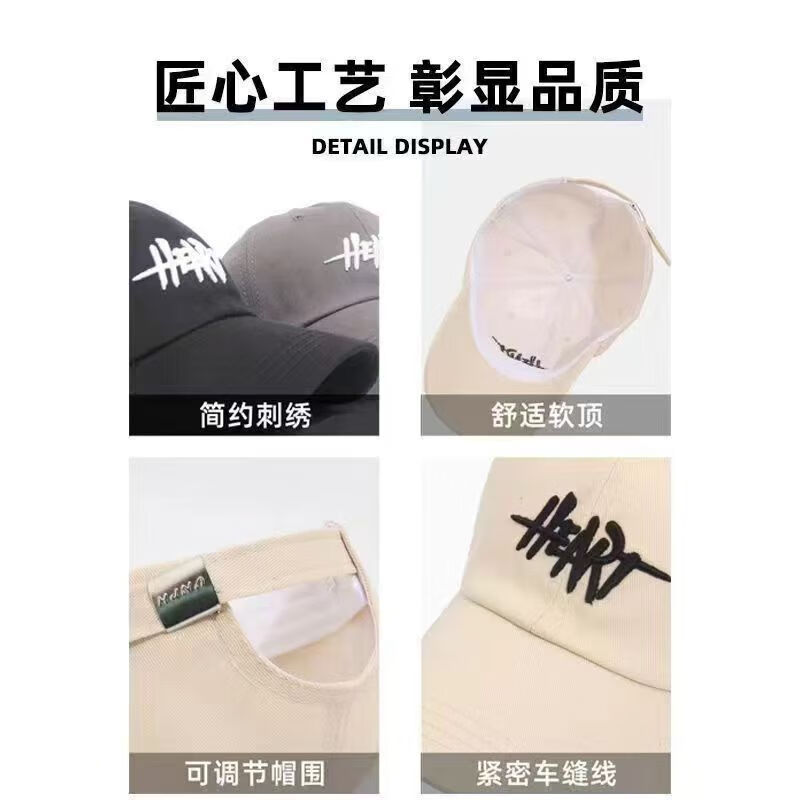 Korean version of baseball cap for men and women, 2025 spring and summer new model, large head circumference, small wide brim peaked cap, English standard baseball cap, coffee, one size fits all