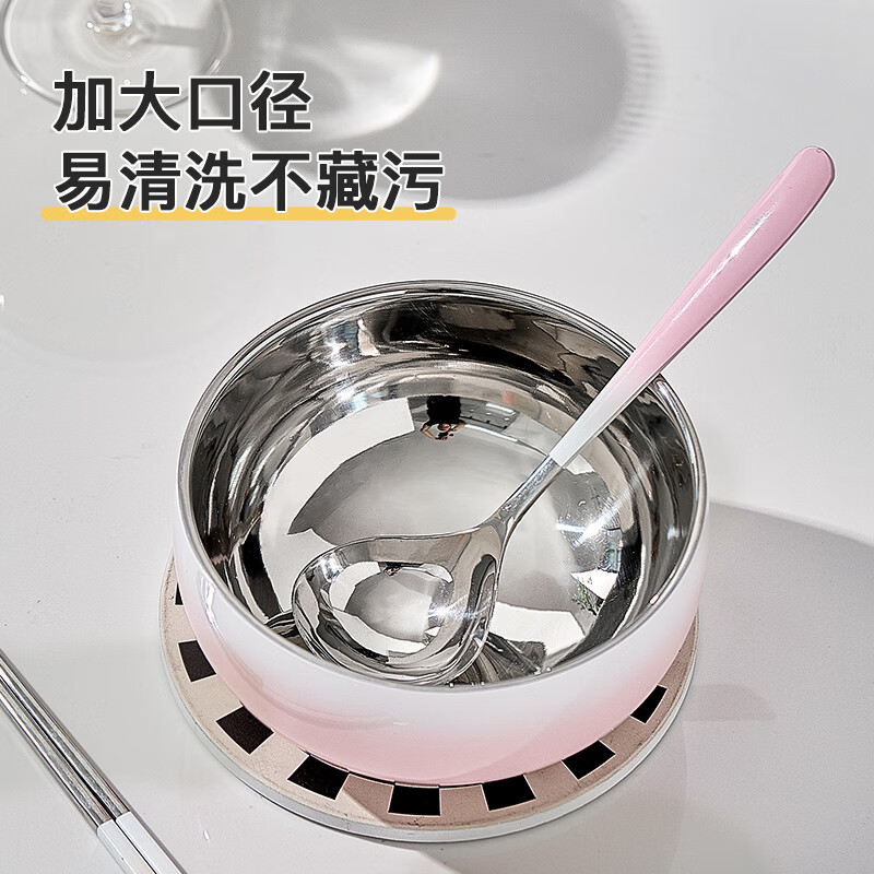 TREEJACK 304 stainless steel gradient color ramen soup bowl, high-looking ice cream salad bowl, double-layer anti-scalding cold noodle bowl