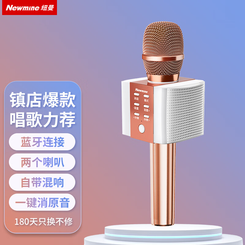 Newmine MC10 Wireless Microphone, Karaoke Microphone and Audio All-in-one Comes with Sound Card, Radio Microphone, Little Bee Amplifier Explainer, Bluetooth Singing Entertainment Artifact, Rose Gold