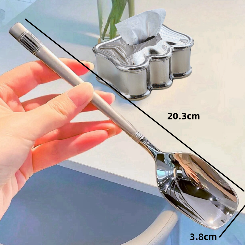 Vinoa stainless steel spoon Internet celebrity high-looking fruit watermelon spoon lantern spoon Korean creative soup eating spoon Starlight Silver 1 piece treasure light luxury high-looking rice spoon extended handle