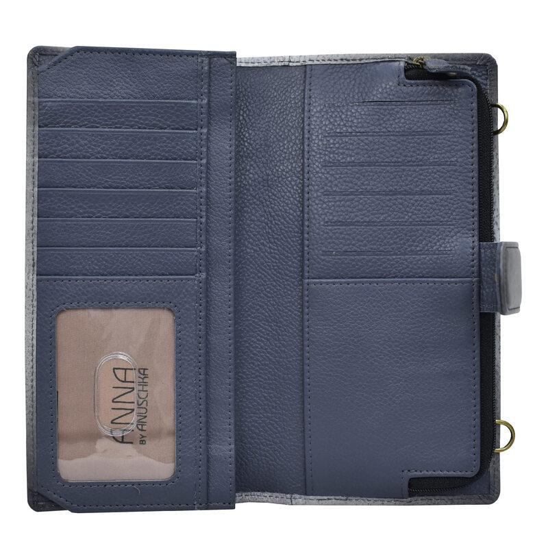 Anna by Anuschka Women's Hand Painted Genuine Leather Bi-Fold Wallet with Shoulder Strap, Wild Meadow Wild Meadow One Size