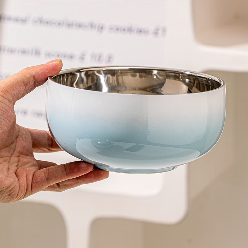 TREEJACK 304 stainless steel gradient color ramen soup bowl, high-looking ice cream salad bowl, double-layer anti-scalding cold noodle bowl