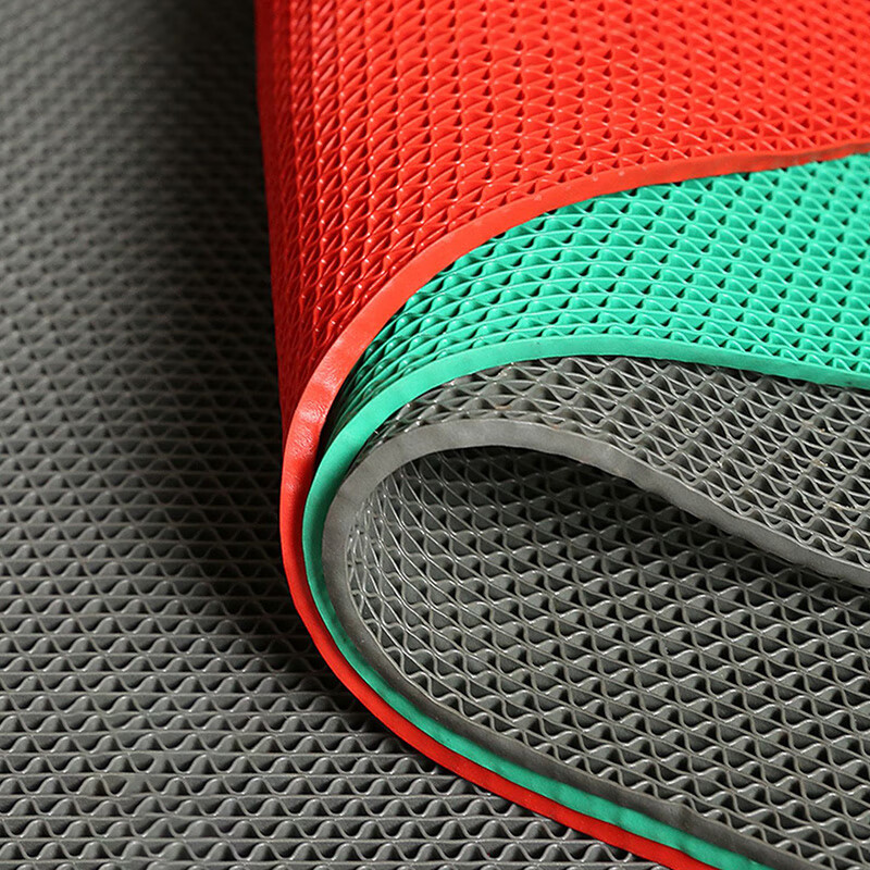 Jushiyi S-shaped hollow anti-slip floor mat thickened and encrypted commercial hydrophobic bathroom kitchen grid PVC wear-resistant cuttable floor mat 4.5mm thick 0.9*2m red