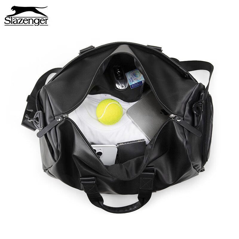 Slazenger large-capacity PU leather shoulder bag crossbody bag men's sports fitness bag dry and wet separate portable luggage bag New Year gift