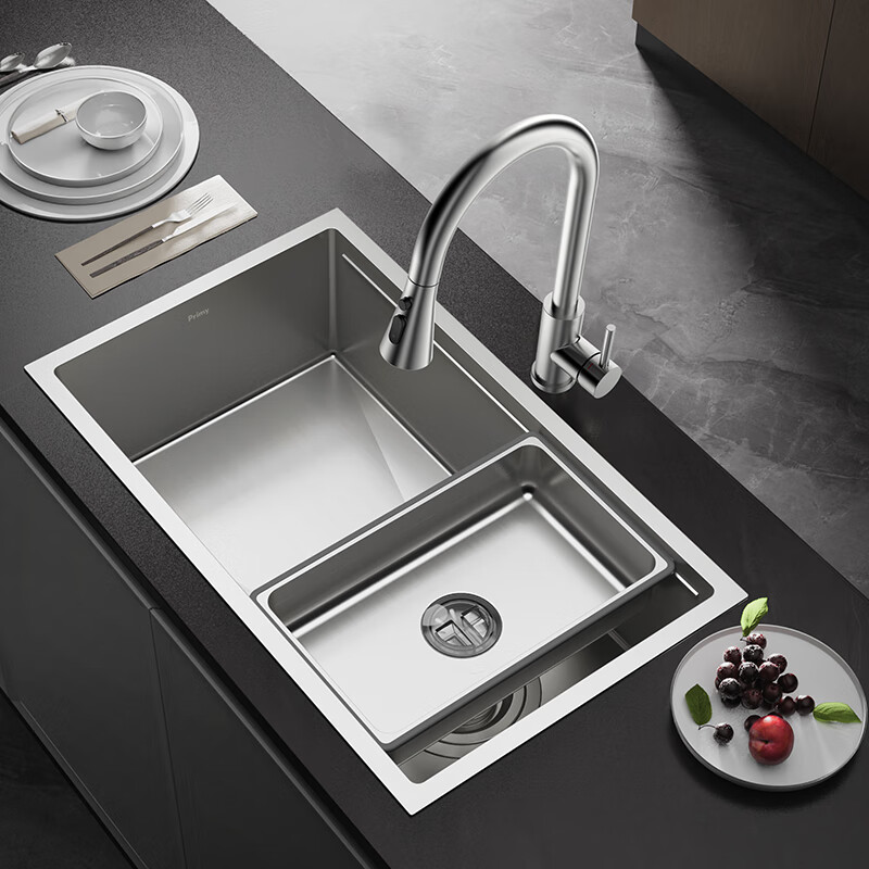 Primey washbasin kitchen sink large single-slot undercounter basin thickened 304 stainless steel side drainage dishwashing basin wide edge 800*480 | including 304 large bentonite
