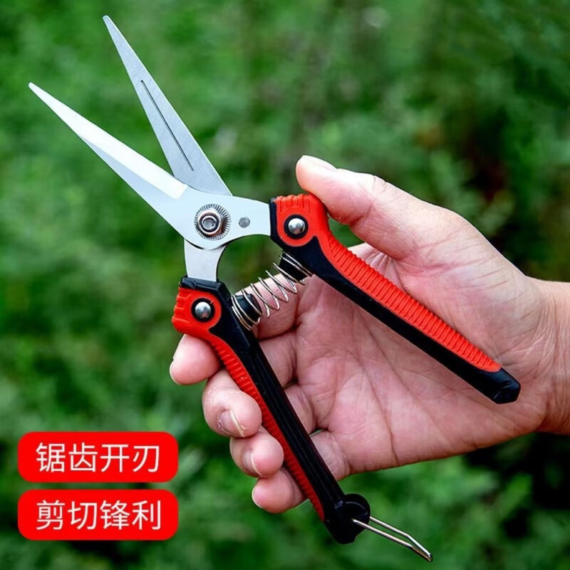 Vinoa powerful and labor-saving fruit-picking scissors, stainless steel serrated gardening pruners, tree, vegetable and fruit gardening tools (serrated version) powerful fruit-picking scissors (random color) 1 set