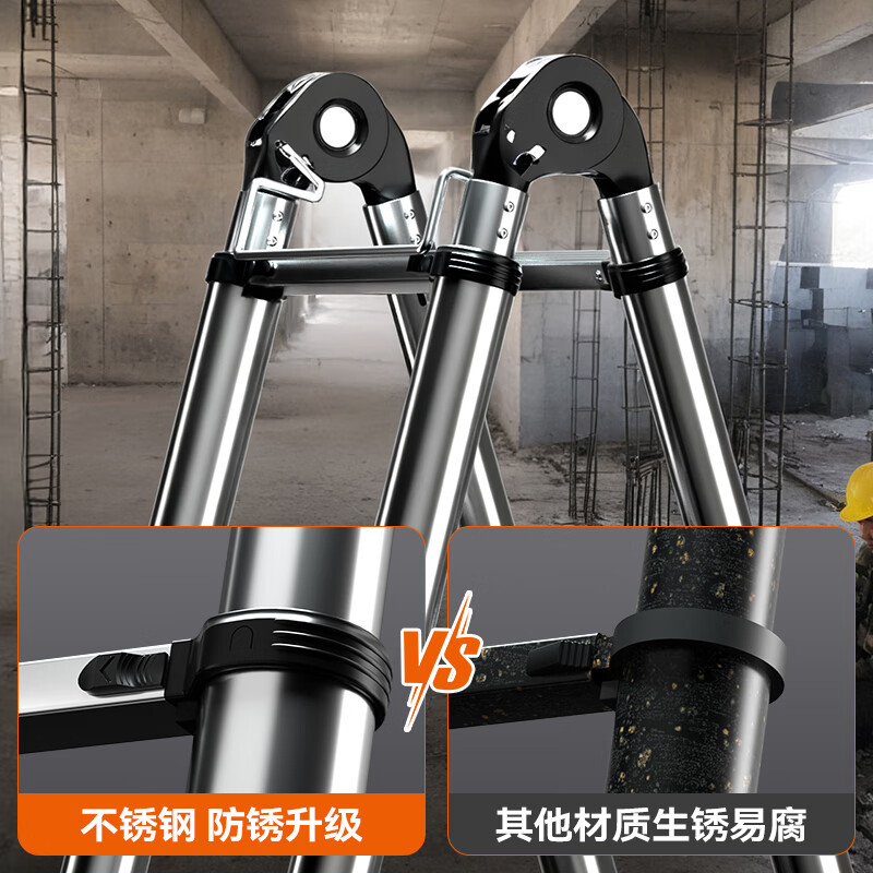 BAFEN Telescopic Ladder Multifunctional Herringbone Ladder Foldable Engineering Thickened Liftable Portable Stainless Steel Home Straight Ladder Multifunctional 2.5=5m Straight Ladder Stainless Steel *1