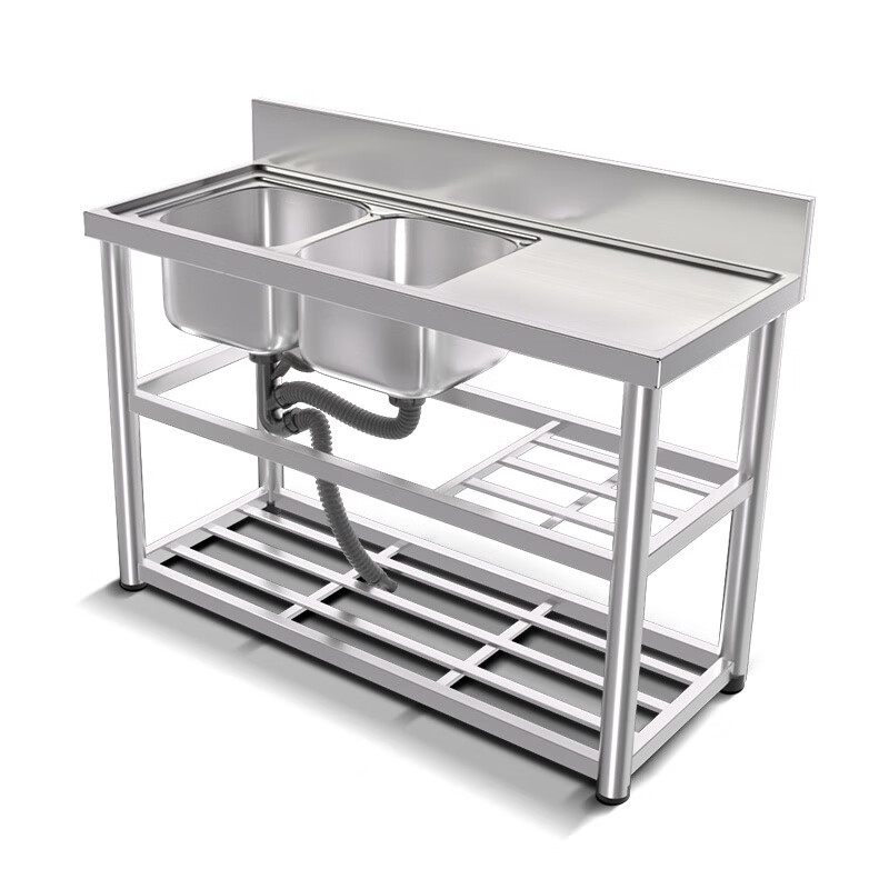 Ye Yu thickened stainless steel sink single-slot double-slot countertop integrated dishwashing basin with bracket simple dishwashing sink home thickened length 80CM right single basin