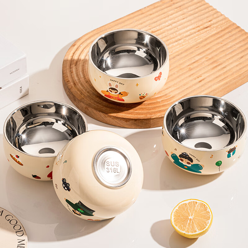 TREEJACK 316L stainless steel children's cartoon rice bowl kindergarten home baby yogurt fruit bowl food supplement bowl noodle soup bowl