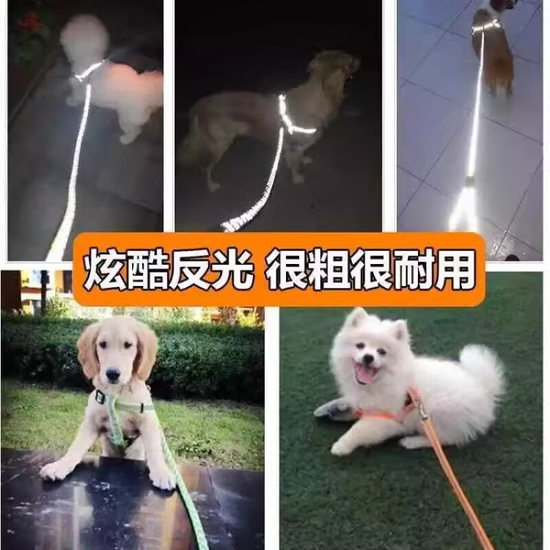 OSKV pet reflective traction rope vest type cat and dog rope large, medium and small dog walking chain harness harness chain anti-bite 1.2m*1.5cm-recommended 1-10 catties green traction set