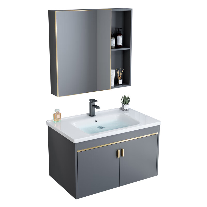 Jomoo's new bathroom washbasin cabinet combination space aluminum small apartment bathroom cabinet integrated ceramic washbasin sink dz 43 complete set + mirror cabinet width 35