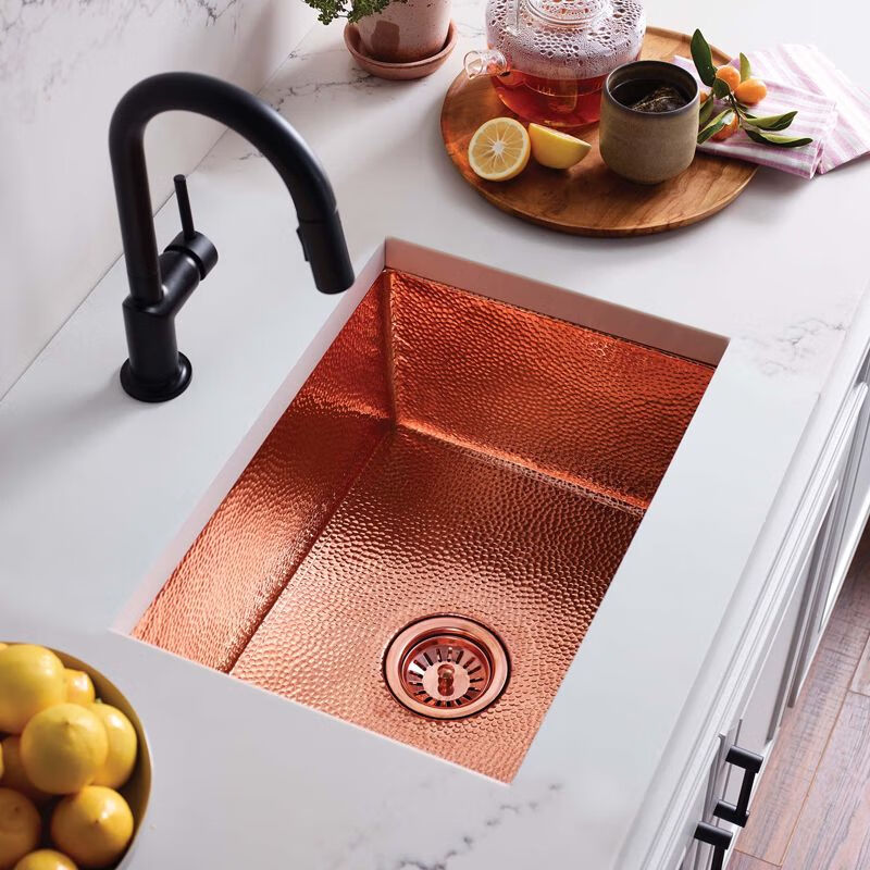 French retro kitchen large single sink embedded in the island water bar sink pure copper gold undercounter basin wash basin F style 316 sink Calista 40X40X15CM