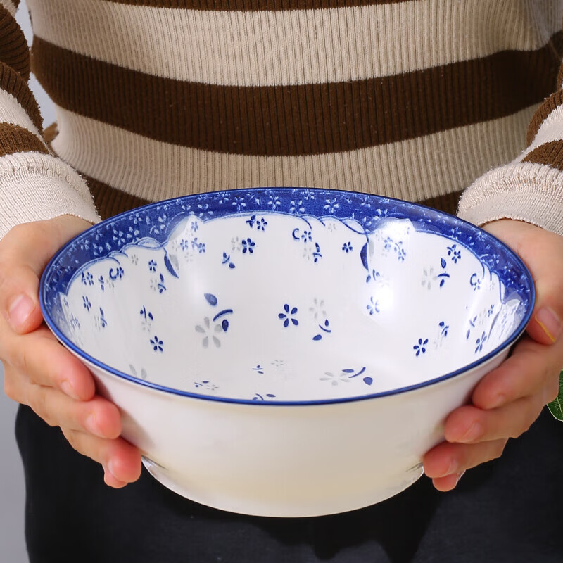 Traditional ceramic old-fashioned retro household Chinese-style ceramic underglaze color retro small blue flower 7.8-inch soup basin 2 pack