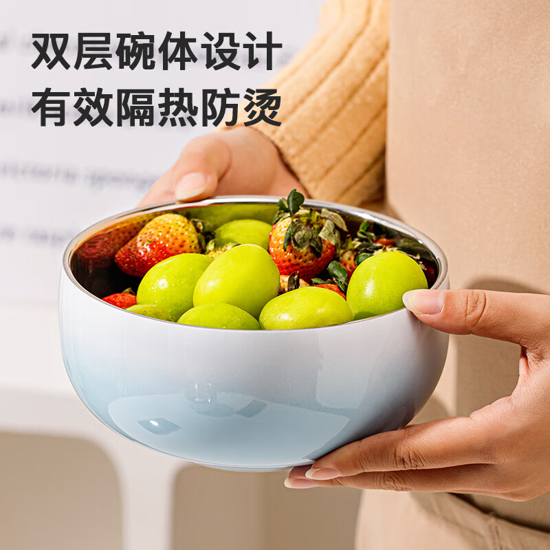 TREEJACK 304 stainless steel gradient color ramen soup bowl, high-looking ice cream salad bowl, double-layer anti-scalding cold noodle bowl