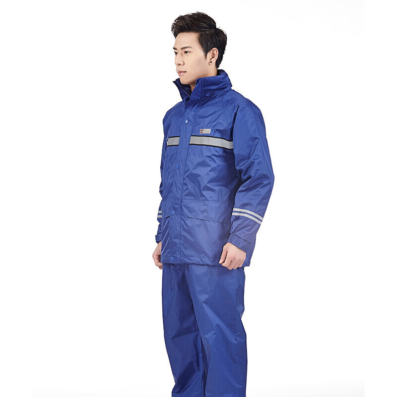 Riding rainstorm emergency rescue reflective strip raincoat and rain pants set Navy L
