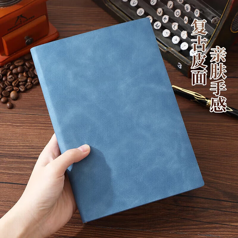 Sheepba leather notepad A5 leather notebook notebook soft surface thickened office special business work meeting record simple diary thickened postgraduate entrance examination thickened A5 simple style 1 deep sea blue (128 pages/book)