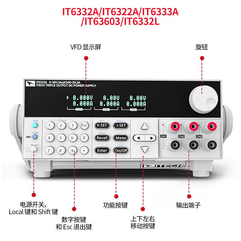ITECH IT6300 series high-precision programmable DC regulated power supply high performance (three channels) IT6333C 60V/3A/180W 2 LAN