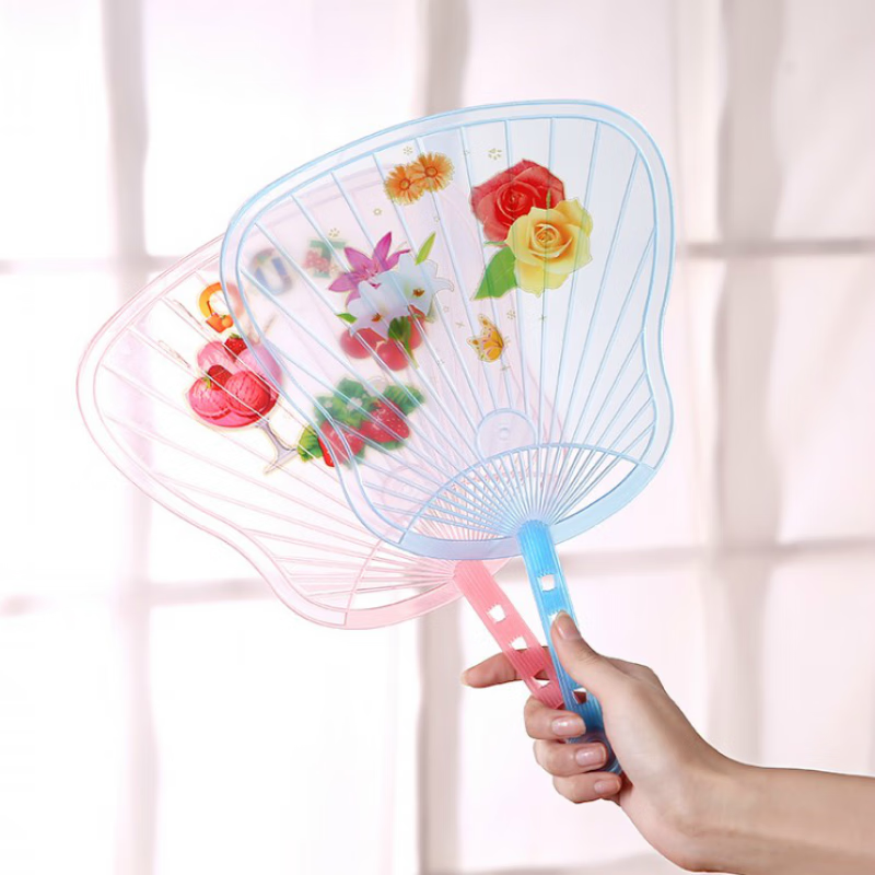 Summer hand fan, banana fan, heart-shaped soft plastic student home fan, mosquito repellent cartoon fan, lace round, 2 pack, random colors, shipped evenly