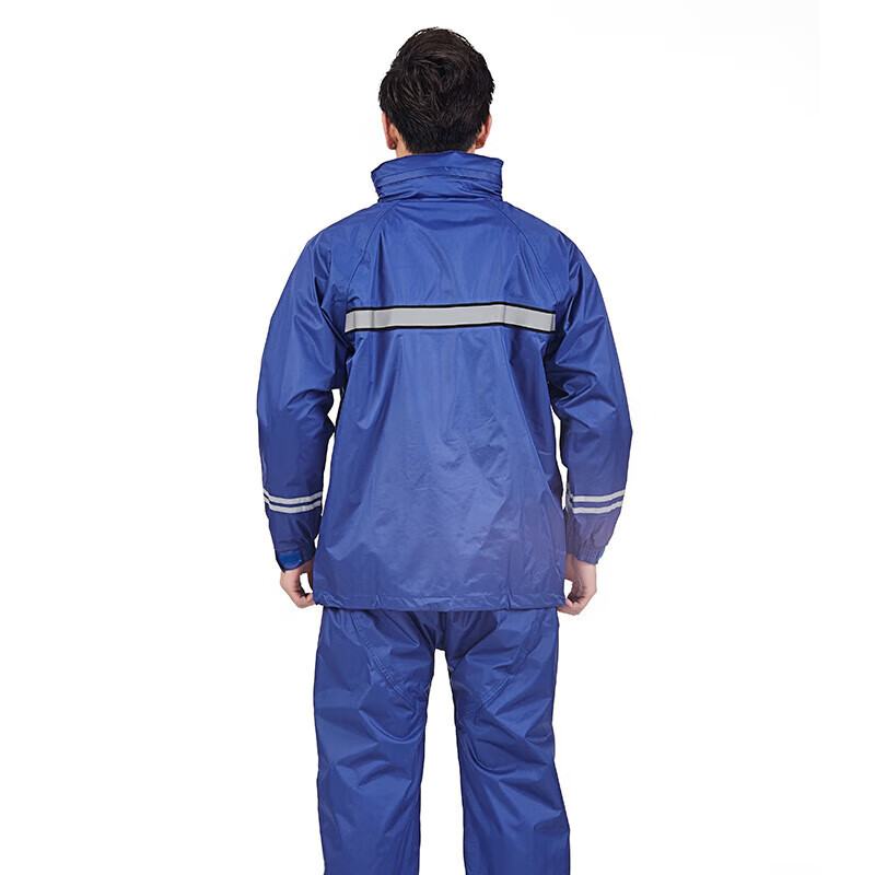 Riding rainstorm emergency rescue reflective strip raincoat and rain pants set Navy L