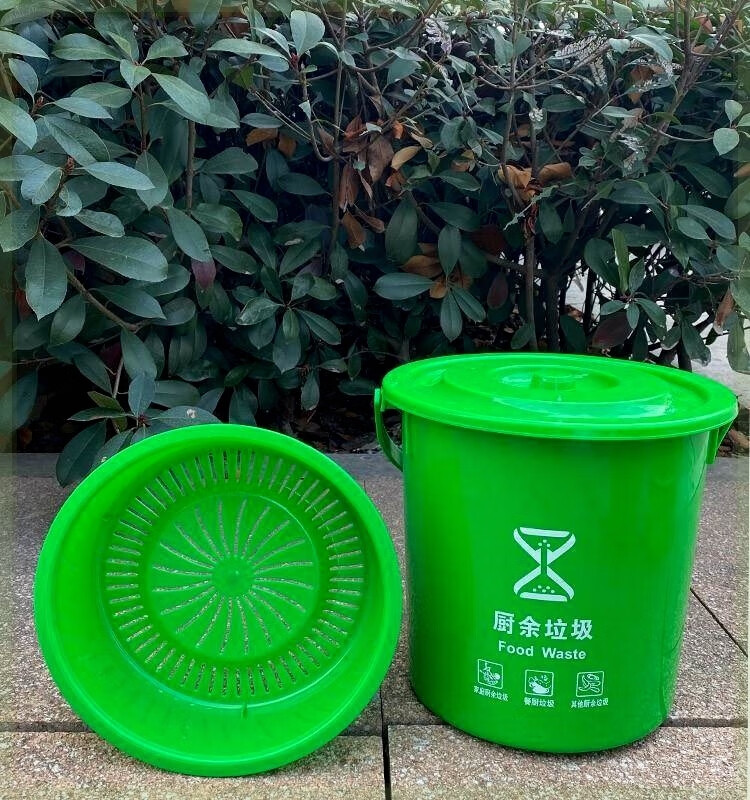 Swill bucket canteen swill separation bucket kitchen waste drain bucket commercial kitchen wet and dry trash can portable tea filter slag bucket restaurant rice 10L round green with lid 27*26cm