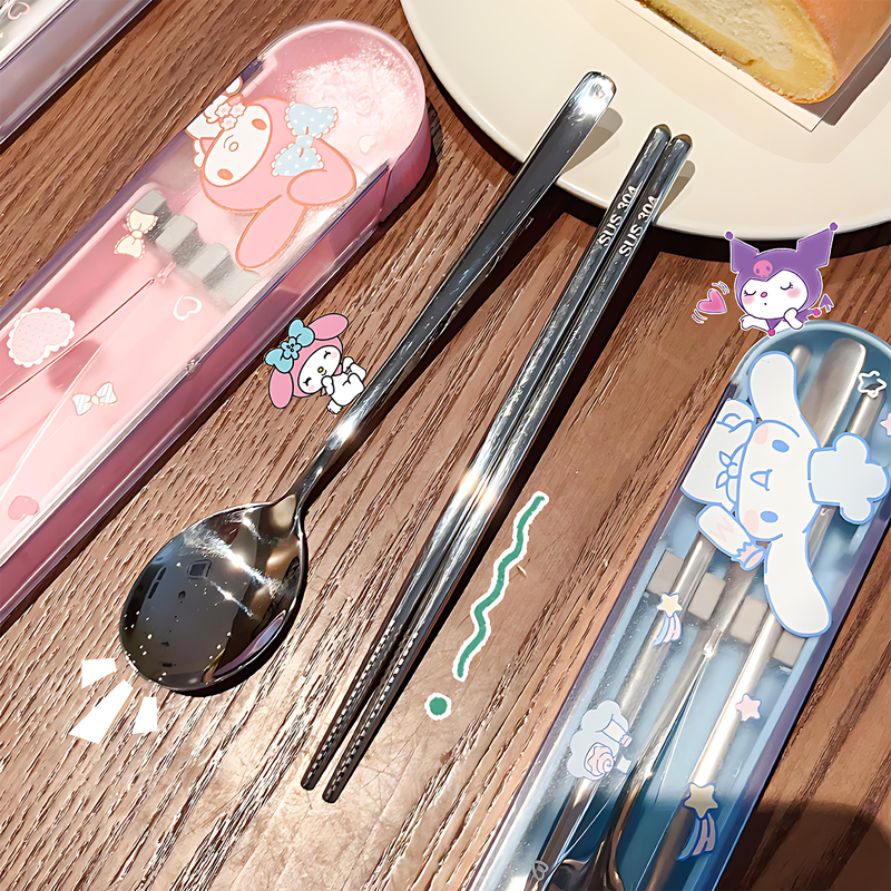 Miss Yoka Sanrio spoon and chopstick set household cute children's stainless steel portable tableware office worker student storage box big-eared dog stainless steel portable chopsticks and spoons
