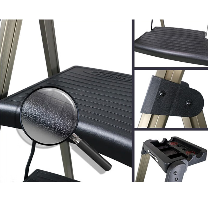 Stable ladder aluminum alloy herringbone three-step ladder with tool tray non-slip wide pedals 233T-3CN