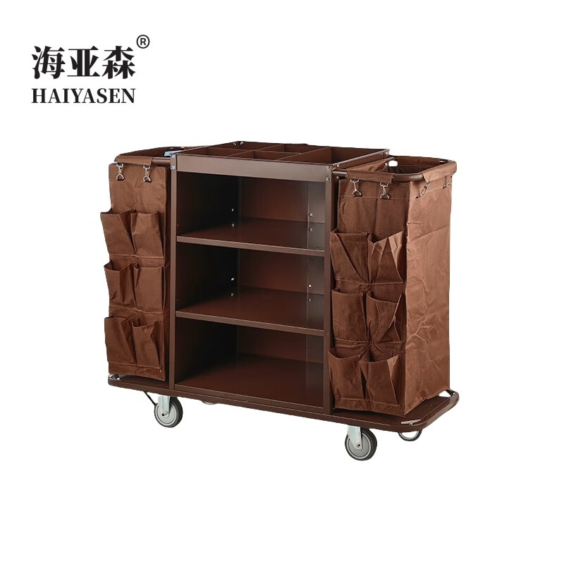 Hyasen TK-9526 D model linen cart cleaning cart double length multi-functional bag 5 inch silent wheel brown 1
