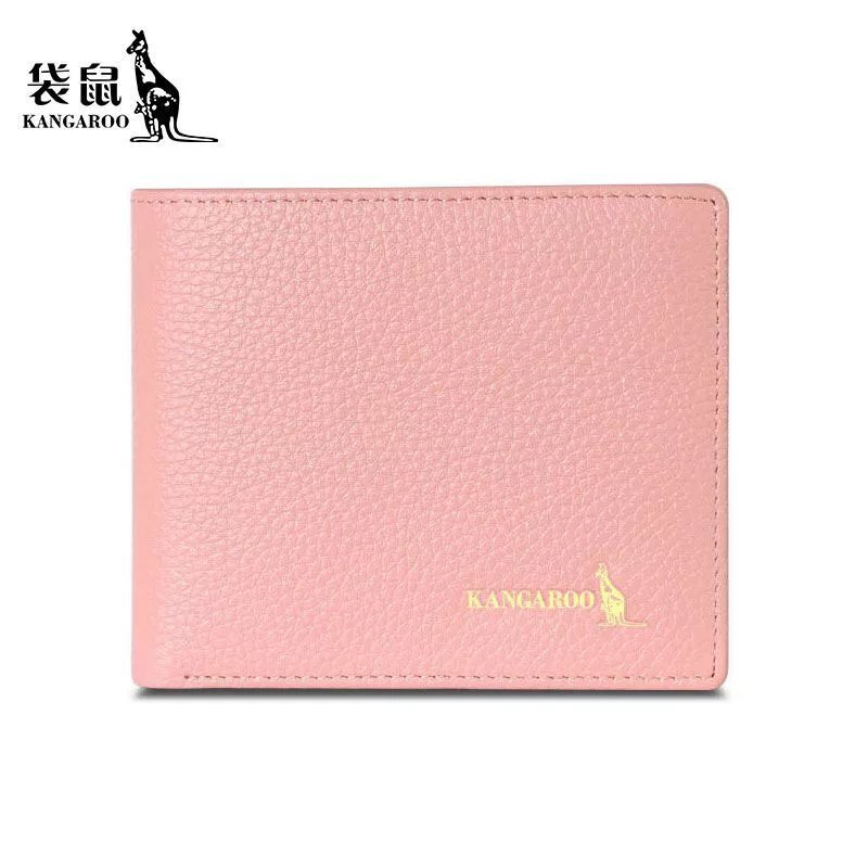 Kangaroo (KANGAROO) Brand Women's Wallet Genuine Leather Short Wallet 2024 Chinese Valentine's Day Small Cute Simple Student Folding Wallet Pink-Horizontal Style