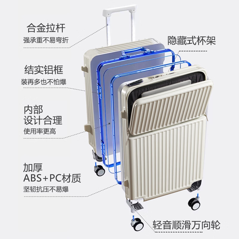 Paul Frank suitcase front opening trolley case multi-functional suitcase for school light sound universal wheel zipper business trip password suitcase black/zipper version 20 inches/can board