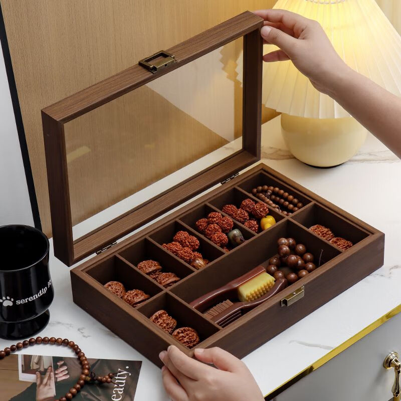 Wooden jewelry box toy storage box walnut bracelet lion head beads large capacity collection dust-proof display gift box antique style walnut 9 grid toy bracelet jewelry box