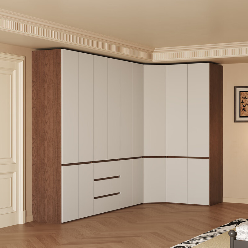 Jian Mu customized all solid wood wardrobe new style 2025 hot style home bedroom eighty or ninety door segmented handle-free oak wardrobe 2.5 meters long seven door wardrobe 2.6 meters high wardrobe + top cabinet