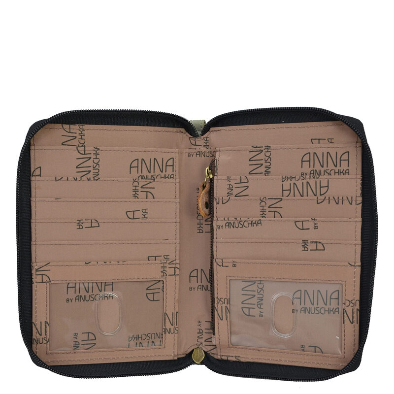 Anna by Anuschka Women's Hand-Painted Genuine Leather Passport Wallet Garden Leopard Print 8 Card Slots Full Zipper Design Garden Leopard One Size