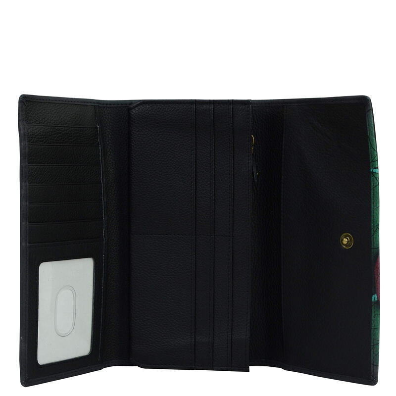 Anna by Anuschka Women's Hand Painted Genuine Leather Tri-Fold Storage Wallet, Two Cats Gray Two Cats Gray 4 x 7.5