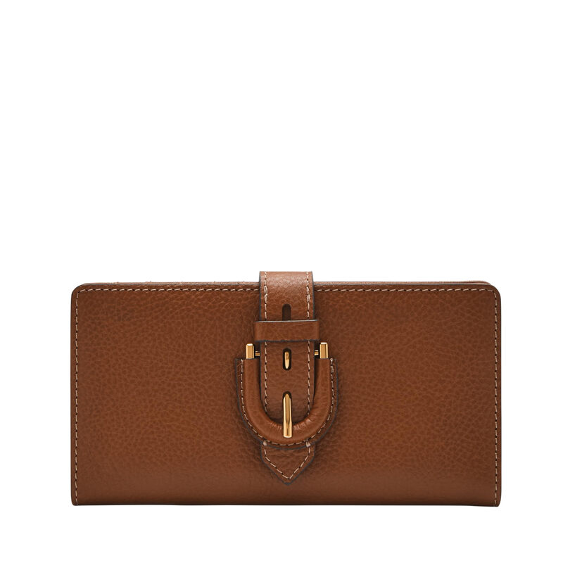 Fossil Women's LiteHide Leather Folding Wallet, 12 Card Slots, Simple and Luxurious, Brown, Single Size