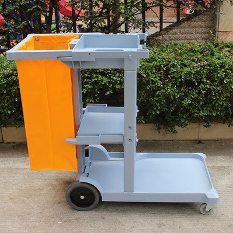 Linen truck, cleaning truck, multi-functional cleaning truck, hotel stainless steel hotel property tools, hand-pushed garbage pole truck, red wheel carpet wheel cleaning truck (with brakes)