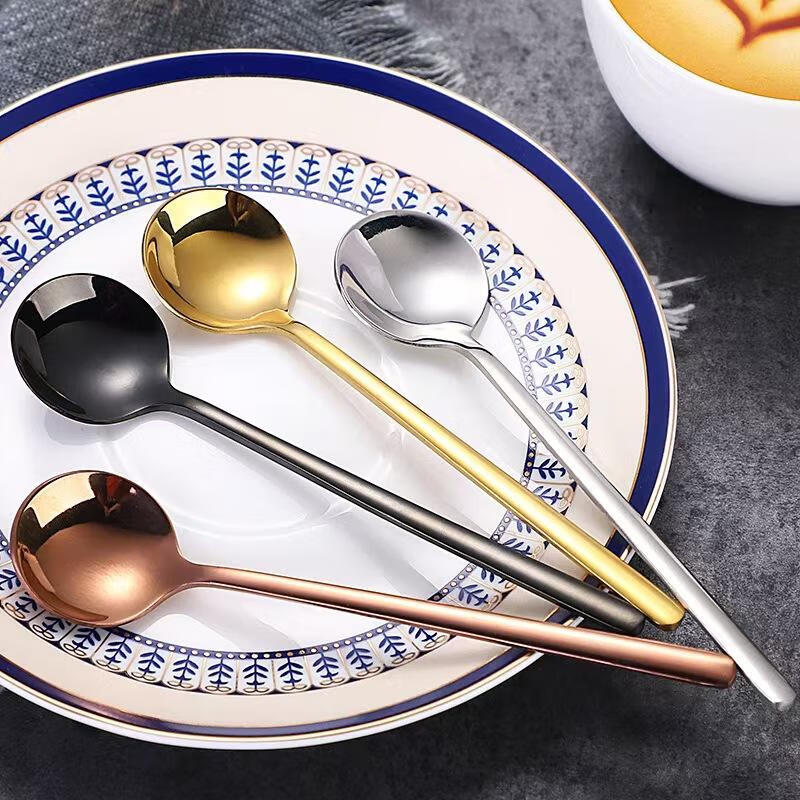 Fat Donglai's same coffee spoon stirring spoon 304 stainless steel small spoon golden small round spoon bird's nest spoon honey 410 15 cm small round spoon true color