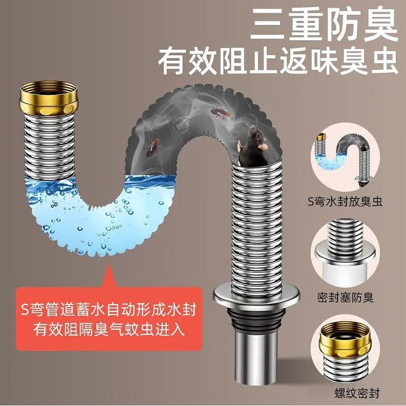Others Xinghui German imported kitchen thickened stainless steel sink drain pipe accessories wash basin sink drain anti-thick 40CM drain pipe + drain