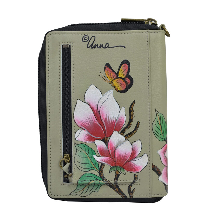 Anna by Anuschka Women's Hand-Painted Genuine Leather Passport Wallet Garden Leopard Print 8 Card Slots Full Zipper Design Garden Leopard One Size