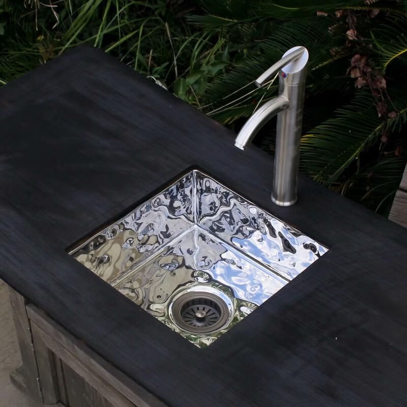 French retro kitchen large single sink embedded in the island water bar sink pure copper gold undercounter basin wash basin F style 316 sink Calista 40X40X15CM