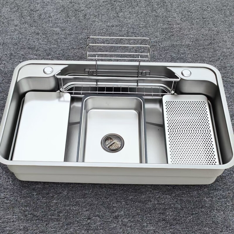 FANCYCHIC1272 people collect Japanese 3D embossed Lixil flat embossed sink SUS304 embossed large single tank multi-functional water fashion classic 8048 package A Moen pull-out faucet 80*48 nanometer silver